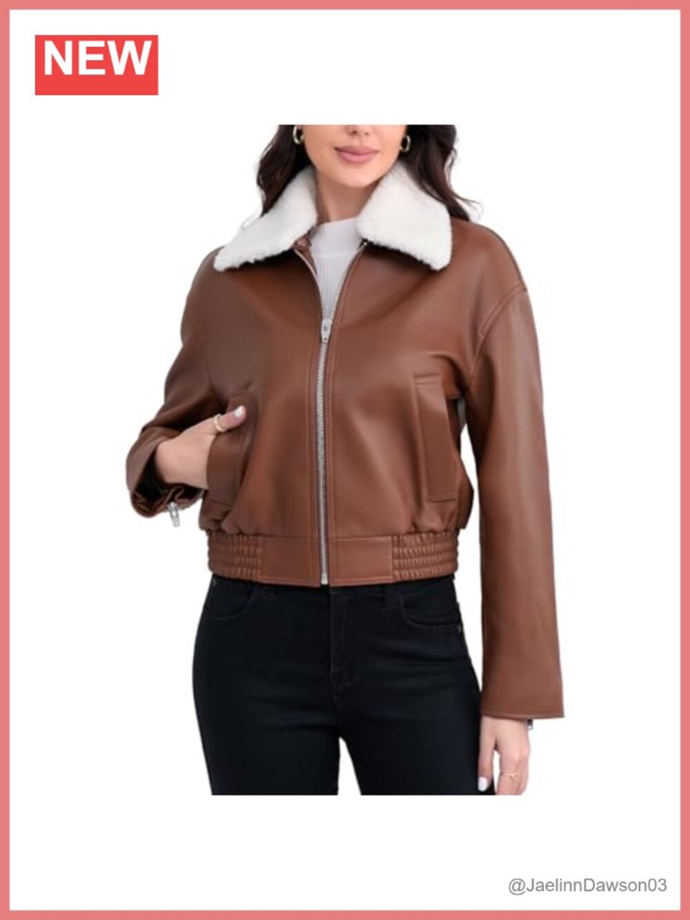 Cropped Lambskin Leather Bomber Jacket Removable Faux Fur Collar Oversized